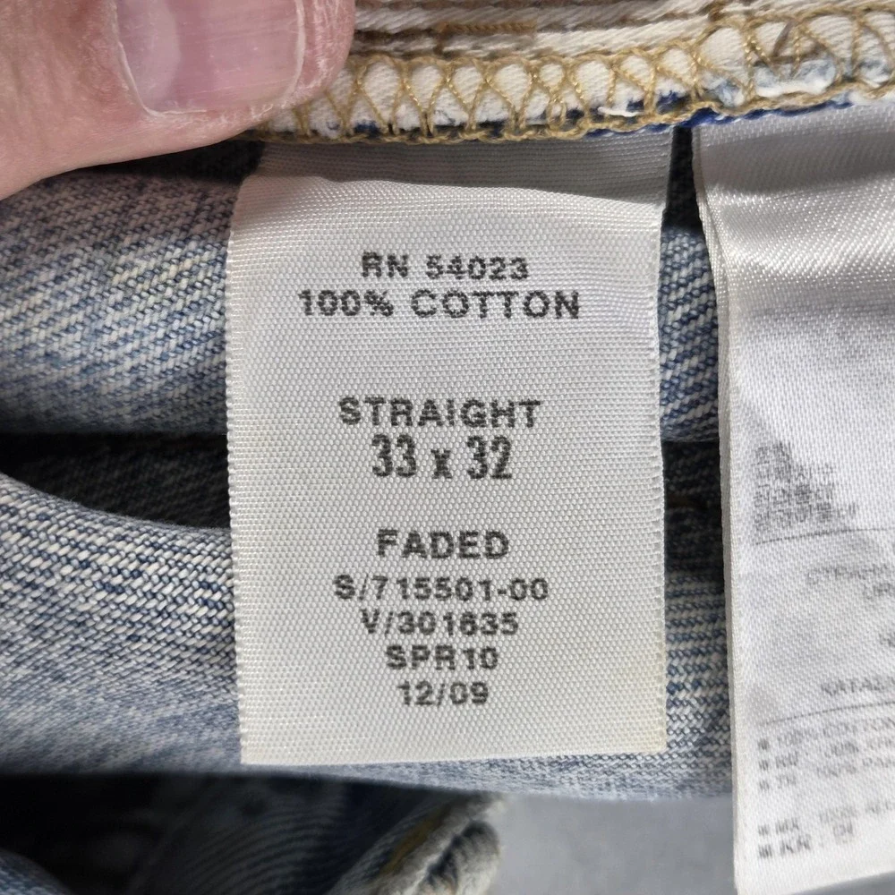 Gap‎ 1969 Jeans Mens 33x32 Blue Selvedge Straight Faded Light Wash Button Fly